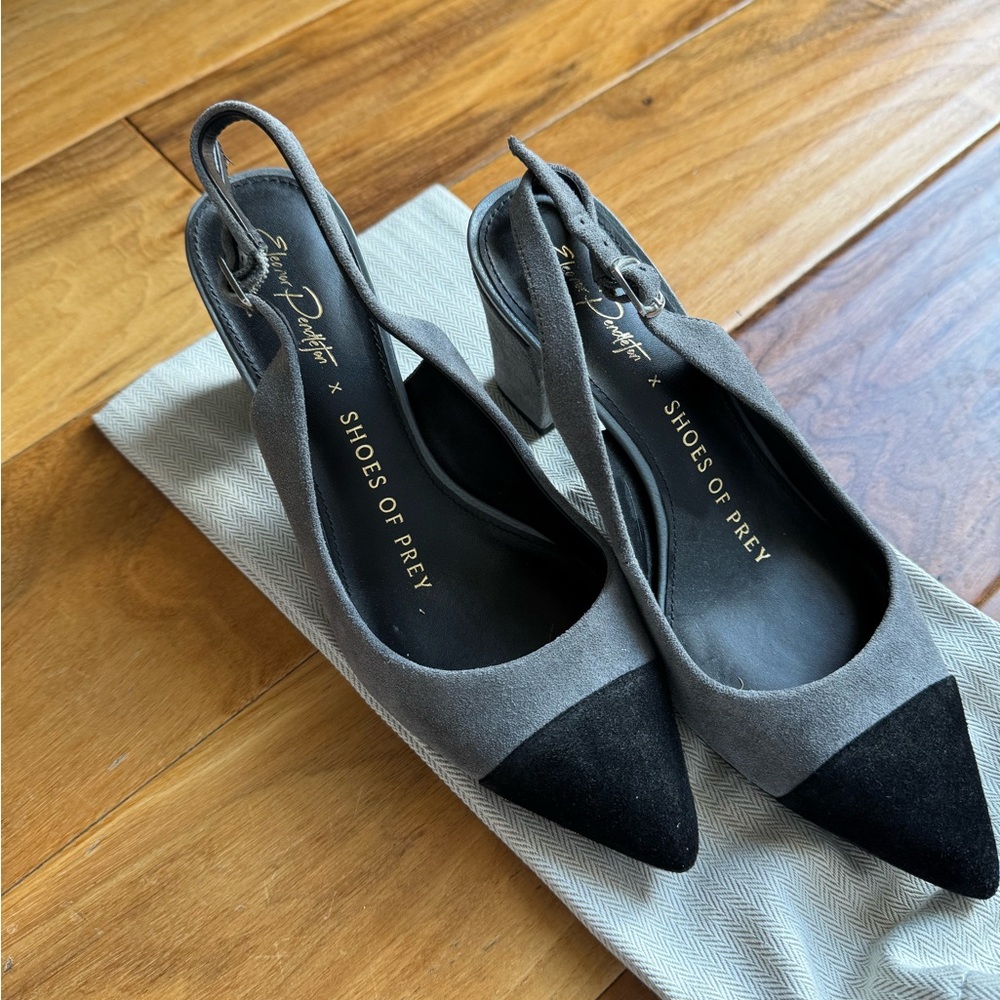 Shoes of Prey Gray and Black Slingback Heels